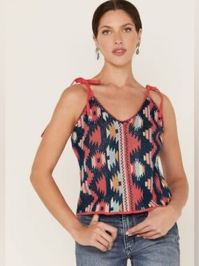 Rock & Roll Coral Aztec Knit Tank size large (n)